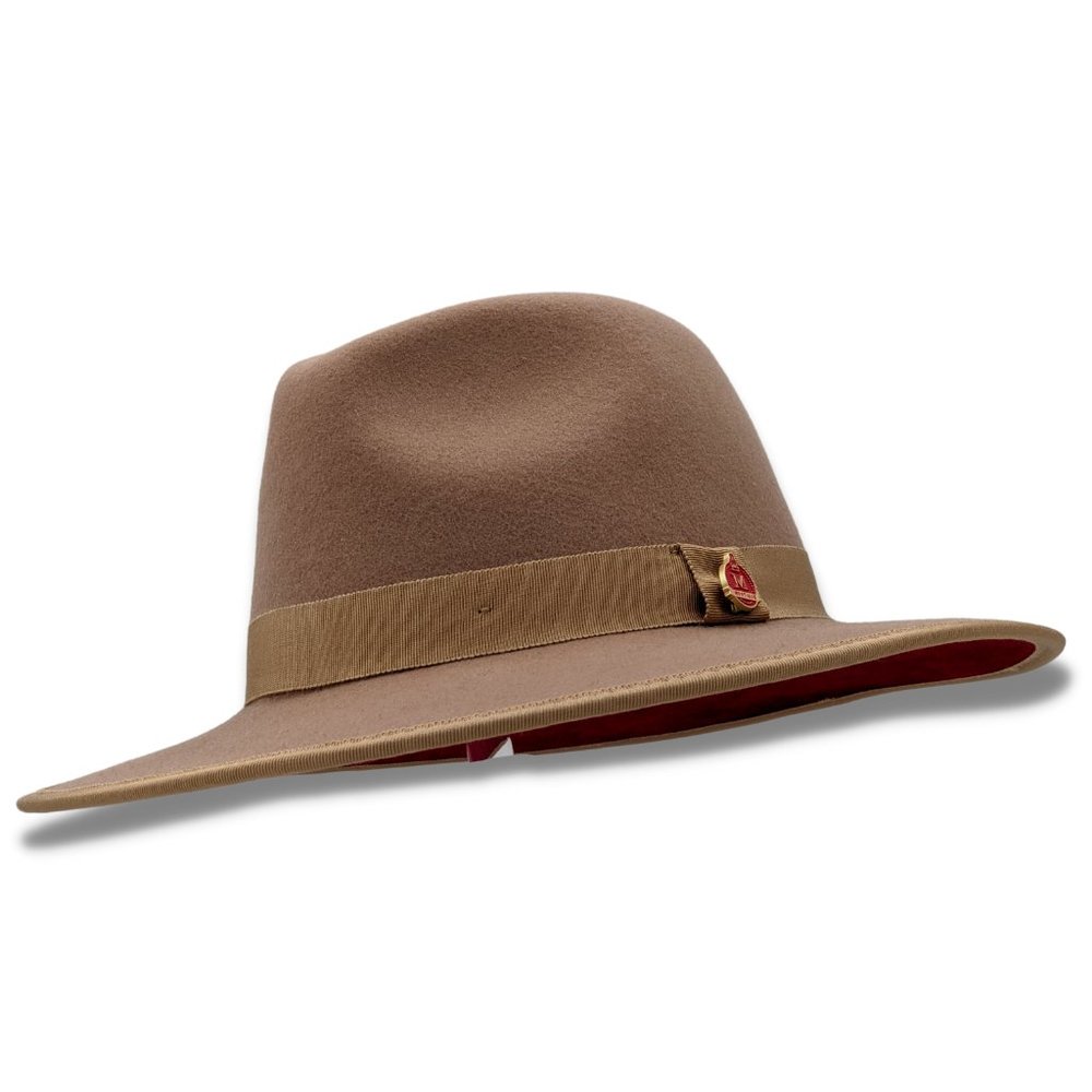 Montique Tan 3 1/8" Brim Red Bottom Wool Felt Dress Hat       H  80